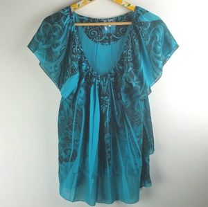 Aqua Black Sublimation Blouse Sz XL